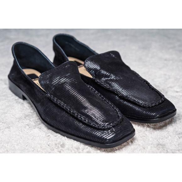 Dolce Vita Beny Black Onyx Leather Snake Print Loafers Womens Size 9 NEW - Picture 1 of 13